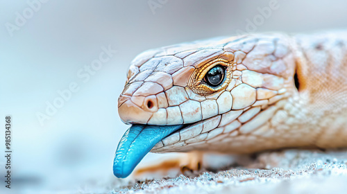 Macro shot of the vibrant blue tongue of a Blue-tongued Skink photo