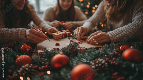 group of friends making ornaments and decorations in the days leading up to christmas
