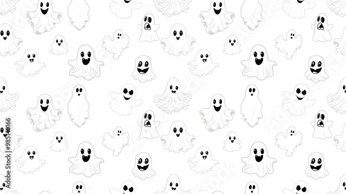 Overlay texture seamless pattern of floating cartoon ghosts