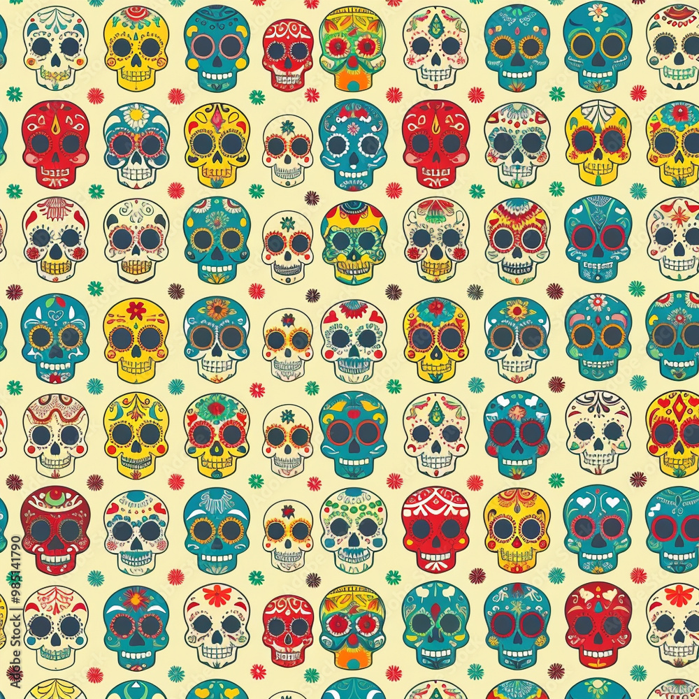 Festive Dia De Muertos pattern background with flowers Festive Dia De Muertos pattern background with flowers