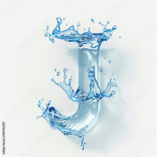 Water alphabet, realistic letters water, water font letter J