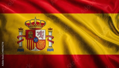 スペインの国旗(waving national flag of Spain.)
 photo