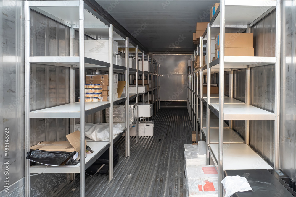 Refrigeration chamber for food storage. A container with a freezer unit. Refrigeration chamber for food storage. A container with a freezer unit.