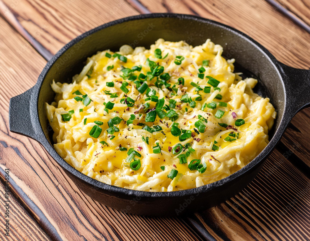 Käsespätzle mit Zwiebeln und Schnittlauch – Herzhaftes Wohlfühlgericht aus der traditionellen deutschen und österreichischen Küche Käsespätzle mit Zwiebeln und Schnittlauch – Herzhaftes Wohlfühlgericht aus der traditionellen deutschen und österreichischen Küche