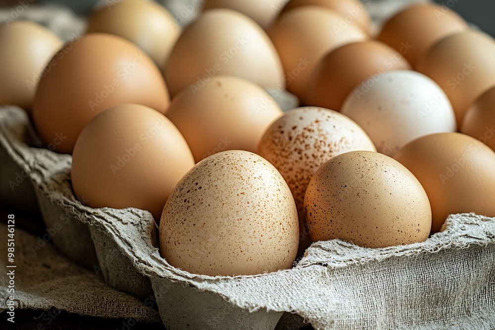 Close up of fresh brown eggs in a cardboard carton