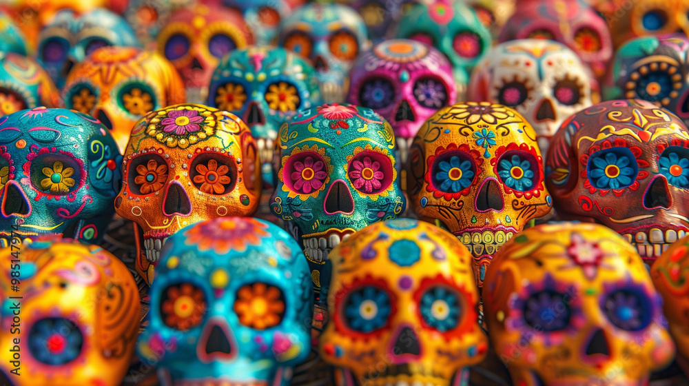 Festive Dia De Muertos pattern background with flowers Festive Dia De Muertos pattern background with flowers