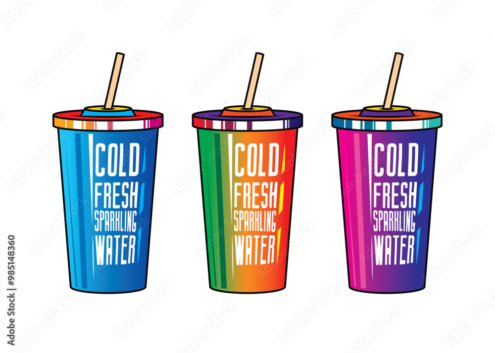 Fast food plastic cup with straw. Hot or cold drink. Original vector illustration in vintage style. Fast food plastic cup with straw. Hot or cold drink. Original vector illustration in vintage style.