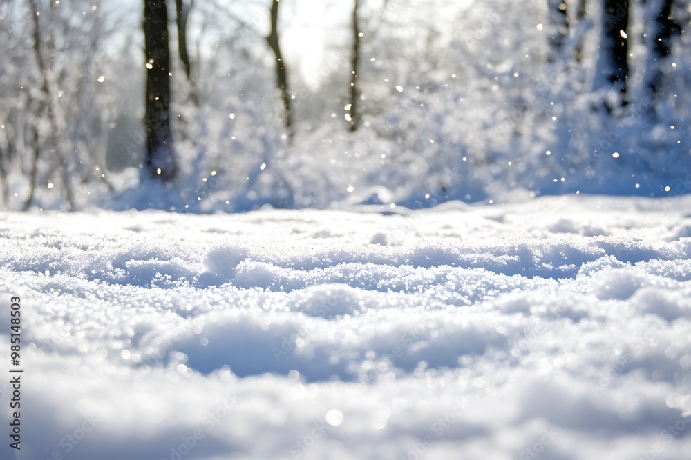 Close up of fresh snow falling on a snowy ground in a winter forest Close up of fresh snow falling on a snowy ground in a winter forest