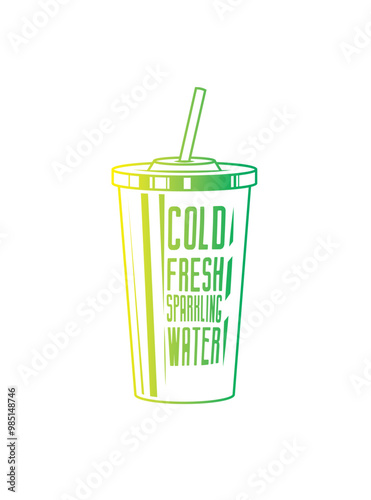 Fast food plastic cup with straw. Hot or cold drink. Original vector illustration in vintage style.