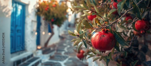 Pomegranate Growing On A Branch In A Greek Street