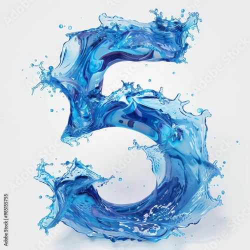 Water alphabet, realistic numbers water, water font number 5