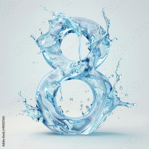 Water alphabet, realistic numbers water, water font number 8