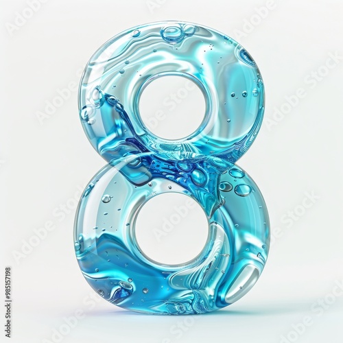 Water alphabet, realistic numbers water, water font number 8