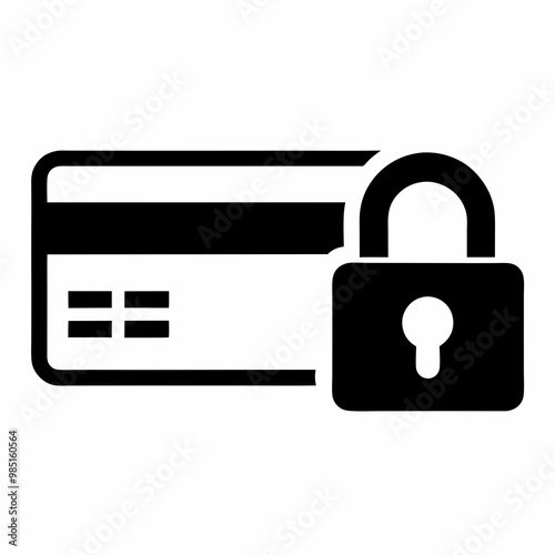 Bold black credit card and padlock representing secure payment in a strong design
