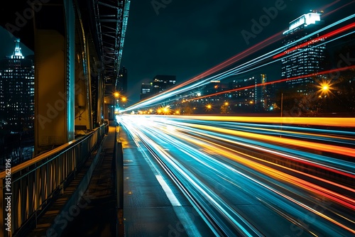 City lights trails and urban speed photography concept