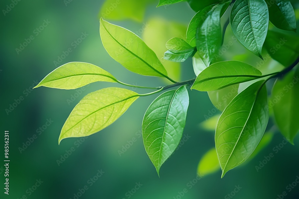 Closeup of Green Leaves on Branch, Nature Texture Background Closeup of Green Leaves on Branch, Nature Texture Background