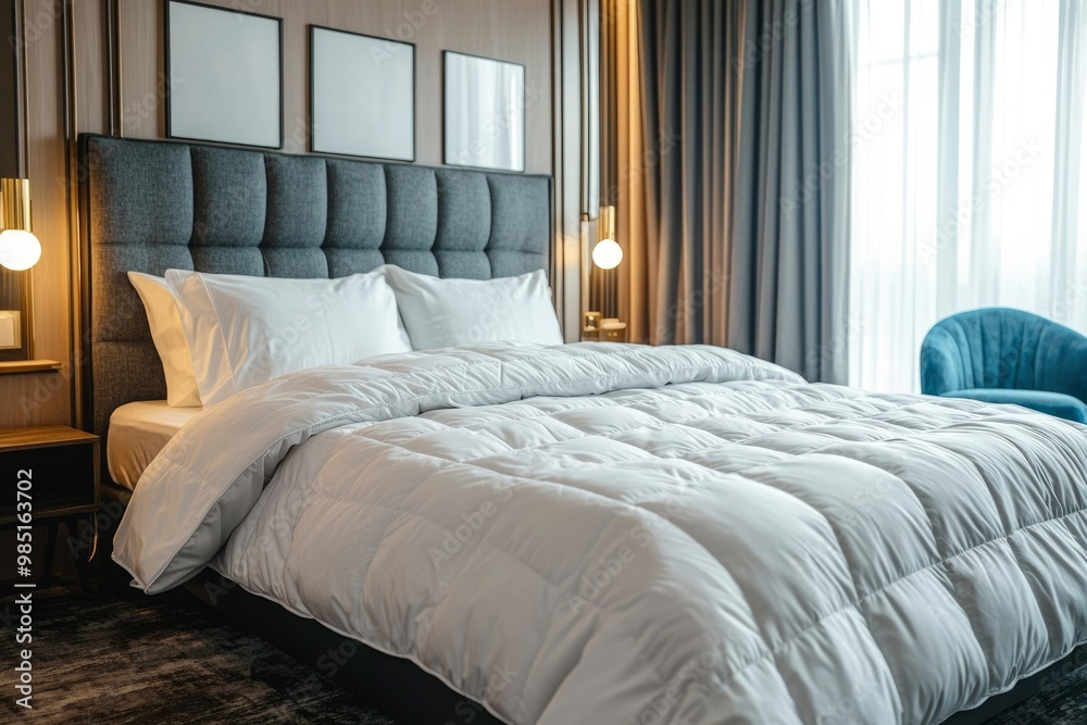Luxurious White Duvet on a King-Sized Bed in a Modern Hotel Room Luxurious White Duvet on a King-Sized Bed in a Modern Hotel Room