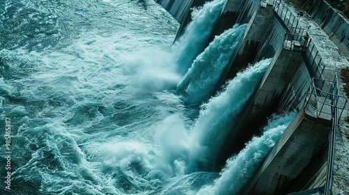 Water Rushing Over a Dam with White Foam photo