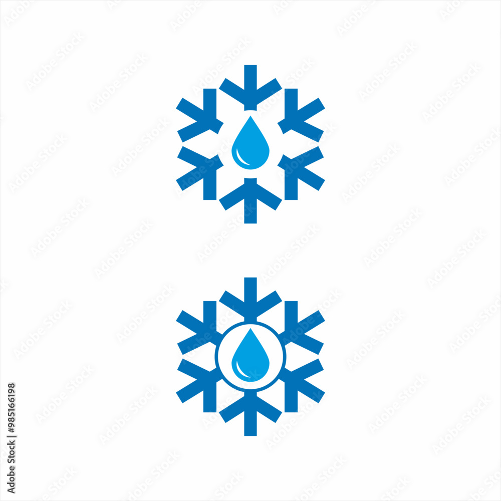 Simple modern snowflake logo design with water droplets. Simple modern snowflake logo design with water droplets.