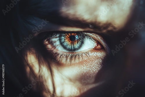 Close up of an eye looking through a hole, symbolizing surveillance, privacy, or mystery photo