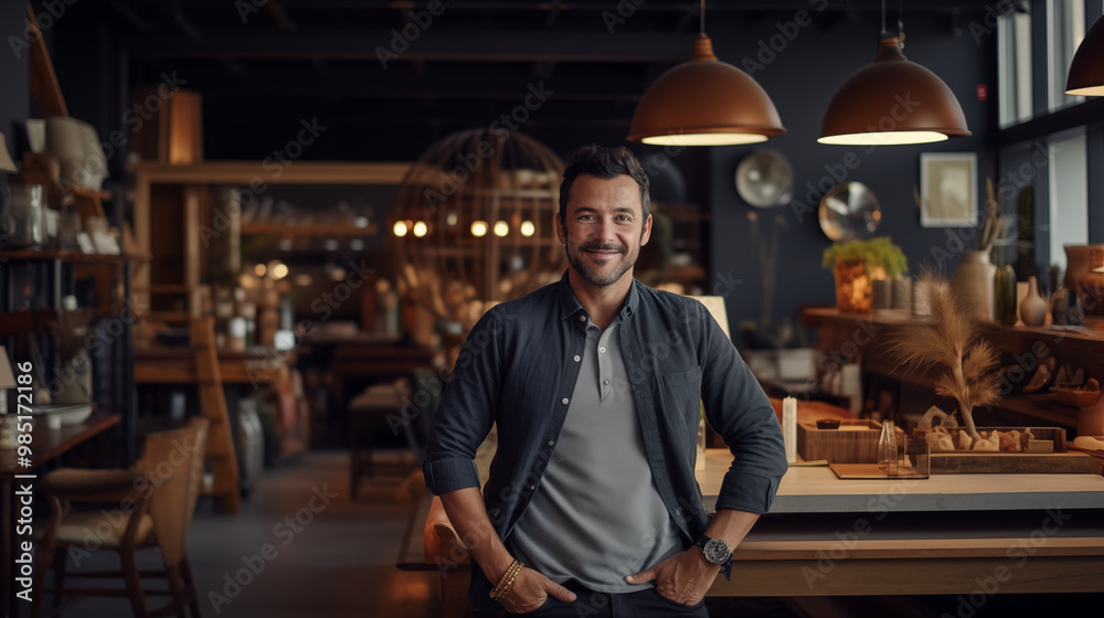 Fototapeta premium portrait of a small business owner of a furniture store with his products in the background