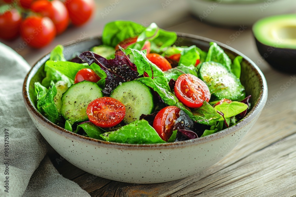 Fresh Green Salad with Cherry Tomatoes and Cucumber Fresh Green Salad with Cherry Tomatoes and Cucumber