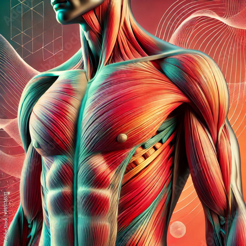 A realistic anatomical of the pectoral muscles, including the pectoralis major and minor
