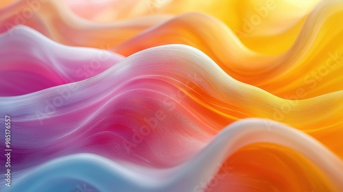 Colorful waves of abstract art with smooth curves showcasing vibrant gradients in pink, yellow, and orange hues