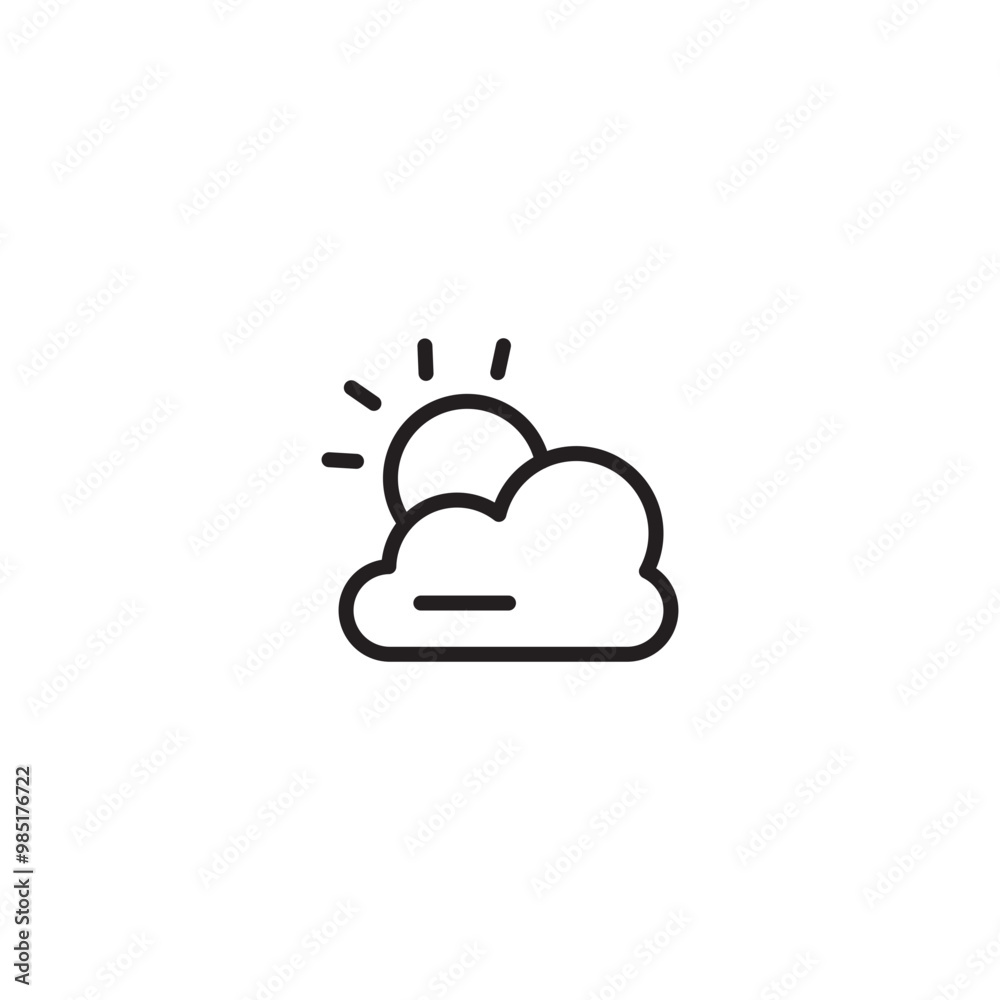 Sun and cloud icon. Simple black line drawing of a sun and cloud, representing a partly sunny day. Editable icon. Sun and cloud icon. Simple black line drawing of a sun and cloud, representing a partly sunny day. Editable icon.