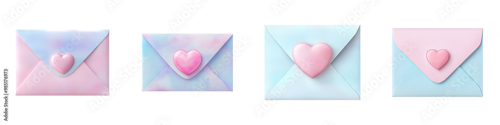 Envelope with a heart seal, soft pink and blue pastels, watercolor style,