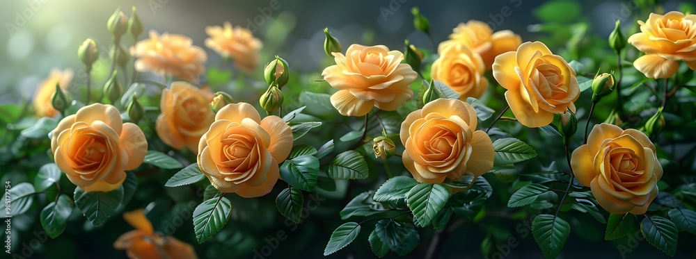 Yellow roses in bloom. Yellow roses in bloom.