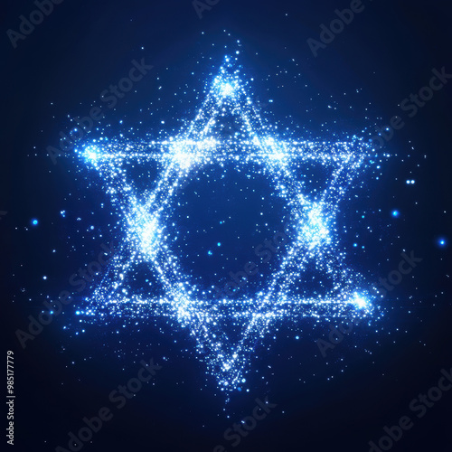 Sparkling Star of David in Cosmic Night Sky. photo