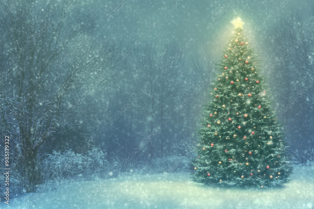 Enchanted Christmas Tree in a Snowy Winter Wonderland. Enchanted Christmas Tree in a Snowy Winter Wonderland.
