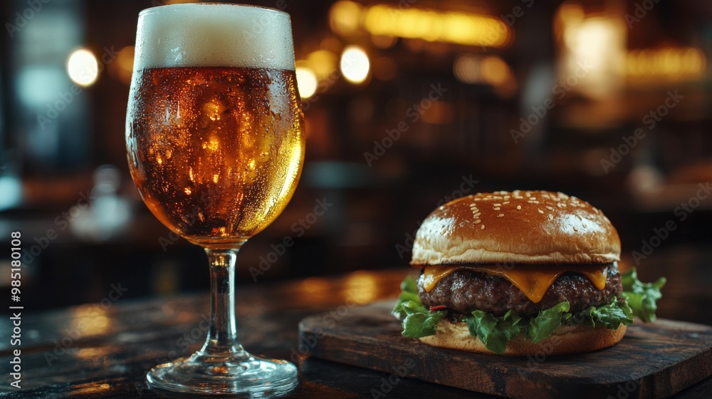 Classic beer and burger combo Classic beer and burger combo