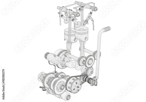 Two-cylinder engine on a white background. 