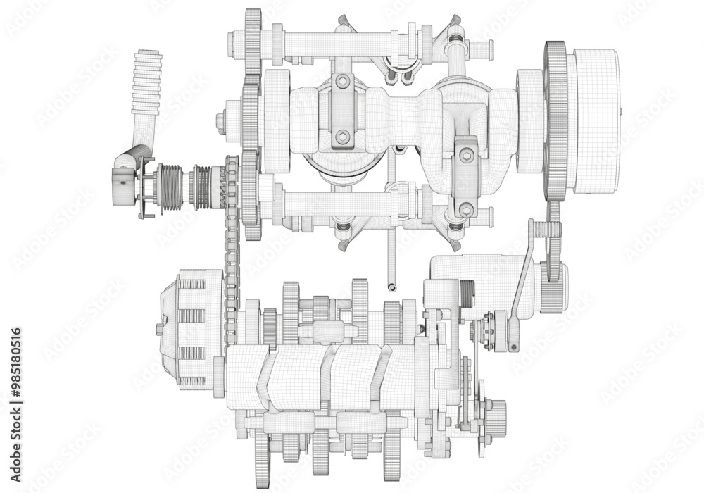 Obraz premium Two-cylinder engine on a white background. 