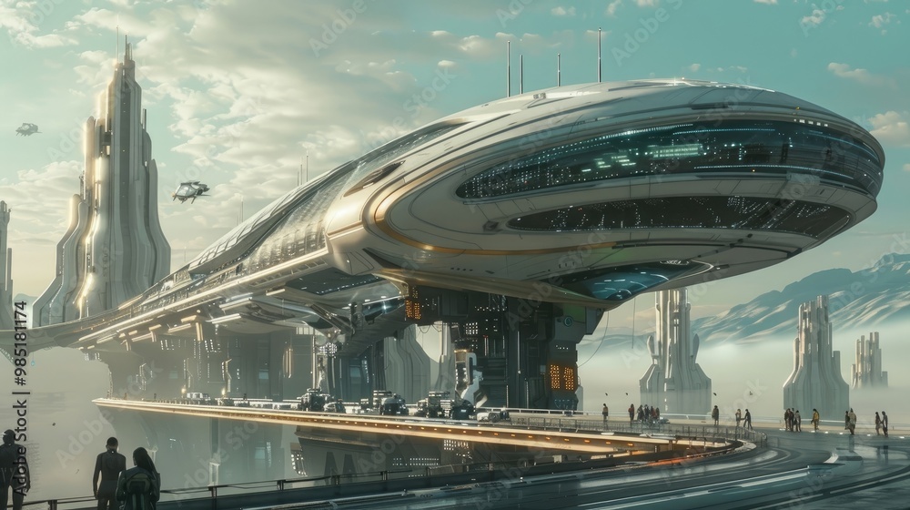 Obraz premium Futuristic AI-controlled transportation hub.