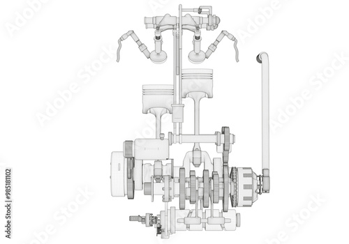 Two-cylinder engine on a white background. 