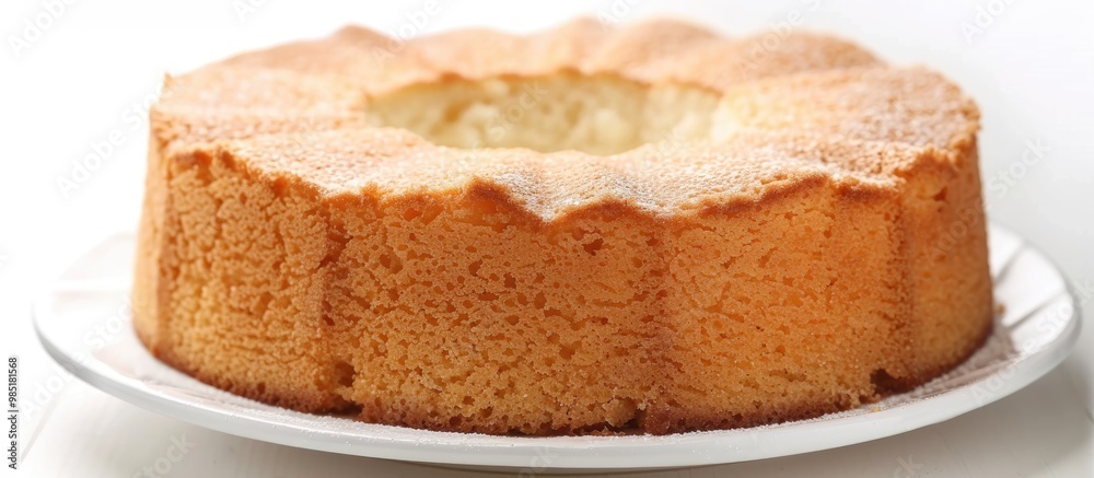 Plain Chiffon Cake On Plate Isolated On White Background Plain Chiffon Cake On Plate Isolated On White Background