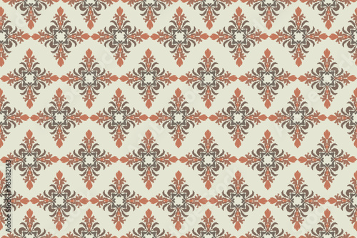 European tribal damask ikat fabric pattern. Seamless geometric pattern. Illustration, vector, wallpaper design, scarf, style.