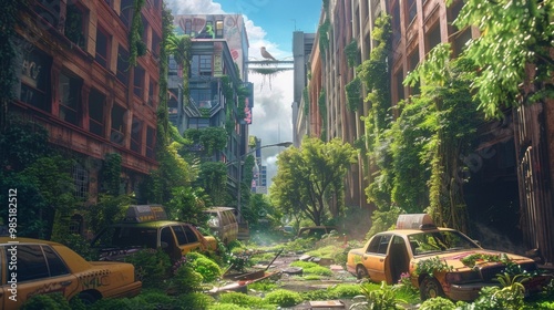 abandoned city with a lot of green area photo