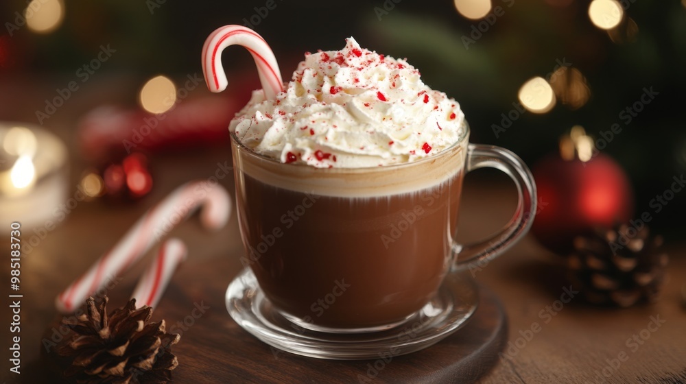 Hot Chocolate with Whipped Cream, Candy Cane, and Sprinkles Hot Chocolate with Whipped Cream, Candy Cane, and Sprinkles