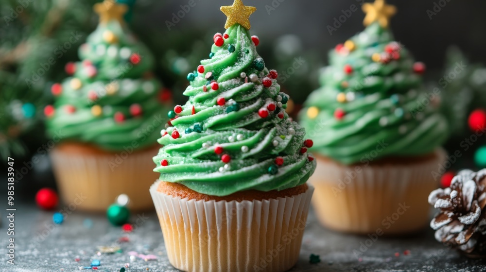 Christmas Tree Cupcakes with Sprinkles and a Gold Star Christmas Tree Cupcakes with Sprinkles and a Gold Star
