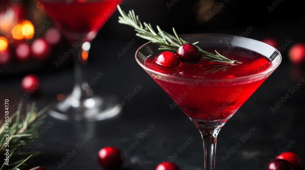 Cranberry Rosemary Martini Cocktail with Garnish Cranberry Rosemary Martini Cocktail with Garnish