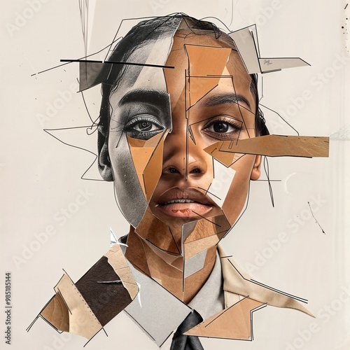 Abstract collage portrait of fragmented human face
