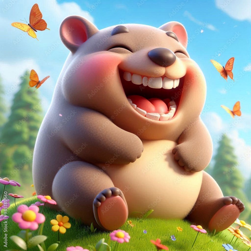 Naklejka premium 3D lachender Wombat