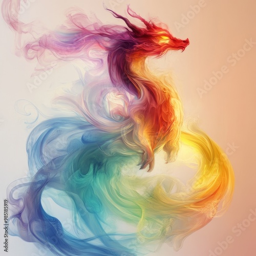 Colorful Dragon in Abstract Smoke Art Style