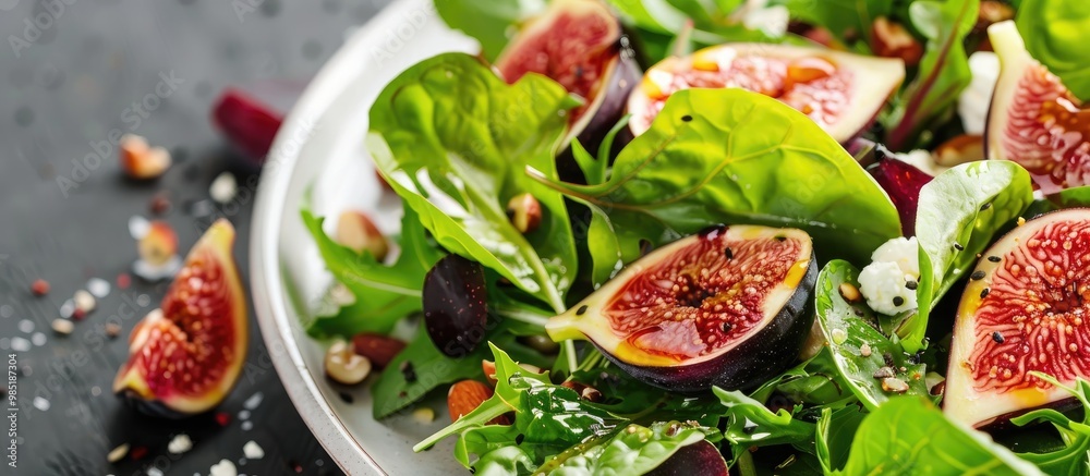 Platter Of Green Salad With Figs Crema Di Balsamico Honey Hazelnuts And Baked Goat Cheese Platter Of Green Salad With Figs Crema Di Balsamico Honey Hazelnuts And Baked Goat Cheese