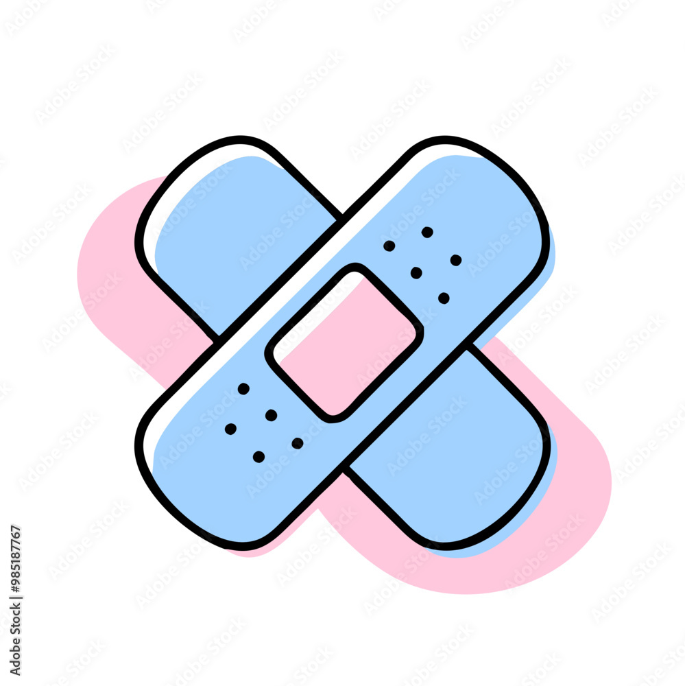 A blue and pink bandage with a white border is displayed on a white background. The bandage is designed to be cute and playful, with a touch of whimsy. The blue and pink colors are bright and cheerful A blue and pink bandage with a white border is displayed on a white background. The bandage is designed to be cute and playful, with a touch of whimsy. The blue and pink colors are bright and cheerful