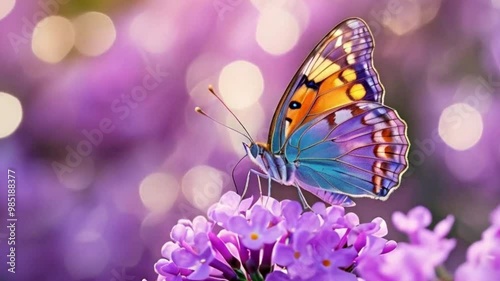 Wallpaper Mural Colorful Butterfly Perched on Purple Flowers with a Bokeh Background Torontodigital.ca